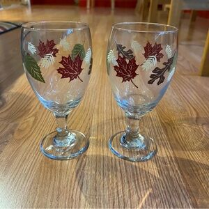 Glass Goblets by Greenbrier Autumn Fall Leaves set of 2 Vintage